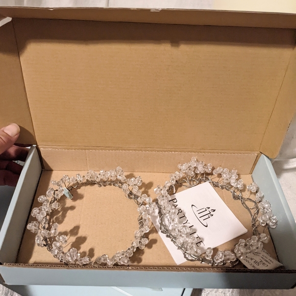 NIB Partylite Two 3" Crystal Gem stone Rings P8133 for Candle Pillar Base